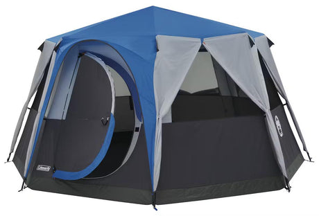 Cortes Octagon 8 Person Family Camping Tent 360 Panoramic View Blue