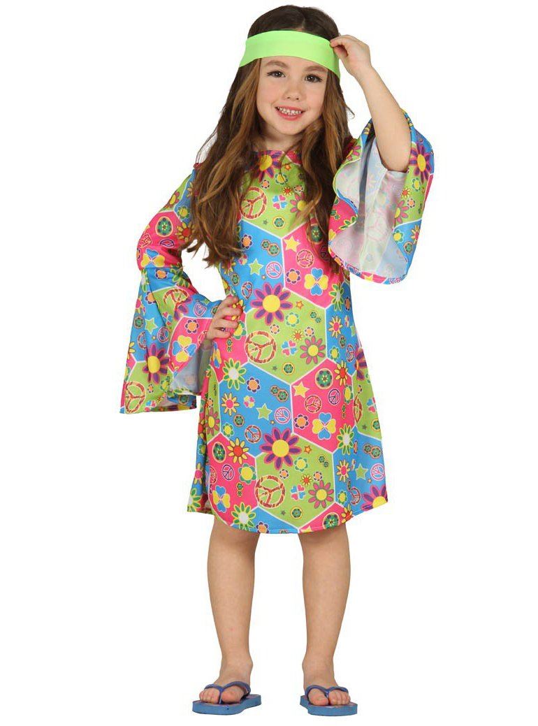 Girls Hippie Flower Power Costume - 10-12 Years