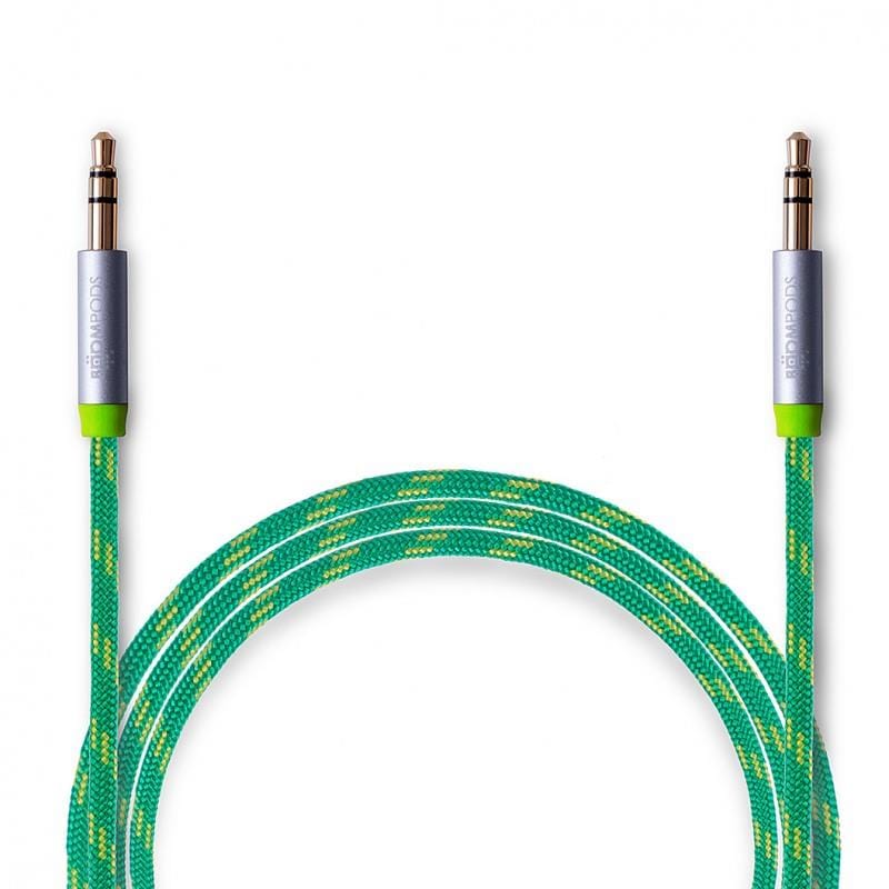 24 Carat Gold Plated Braided Aux Cable 3.5mm Jack Plug 1.5m Green