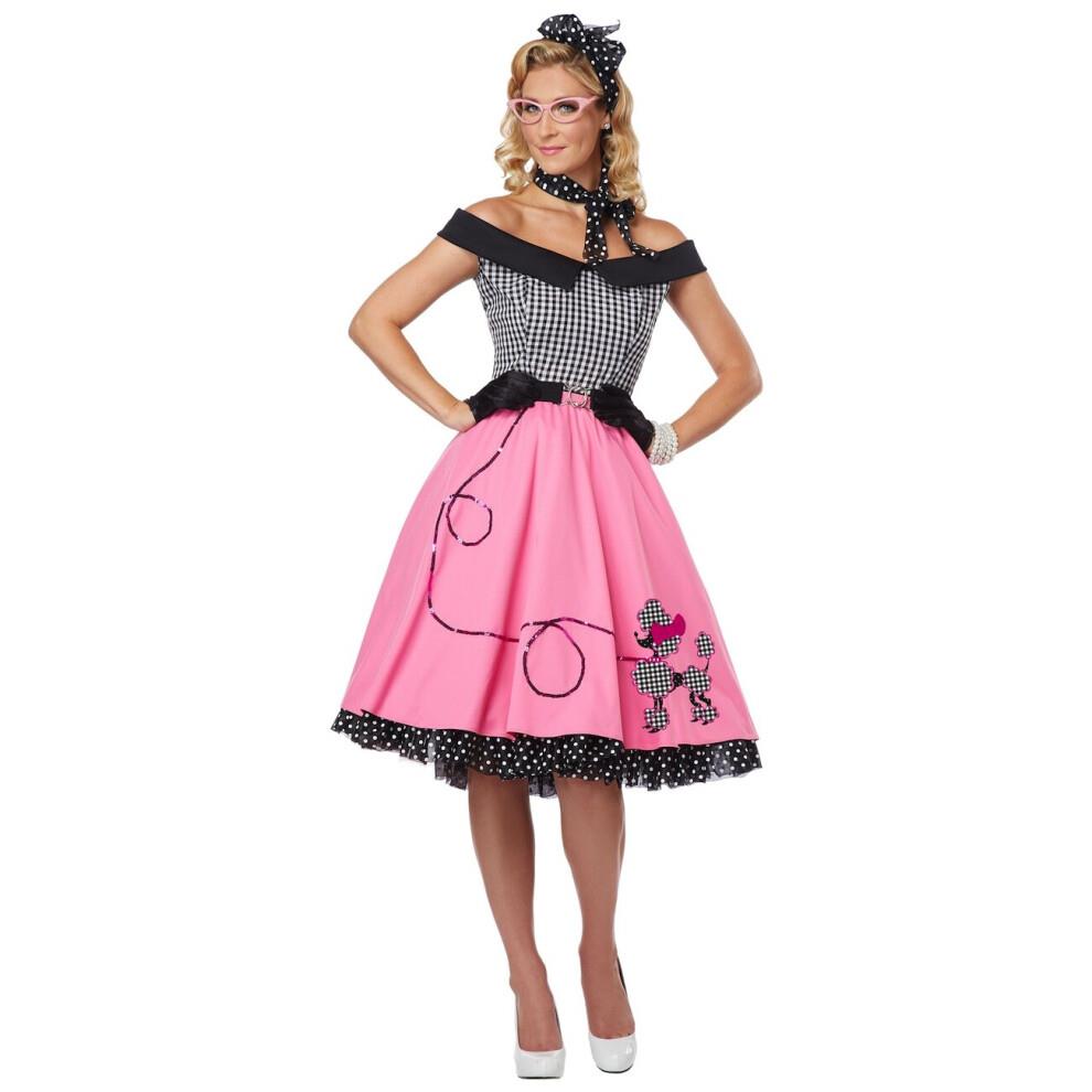 Women's 50s Girl Grease Pink Ladies Costume - L
