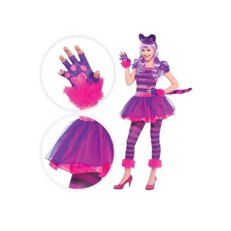 Girl's Cheshire Cat Costume Purple and Pink 10-12 Years with Headband