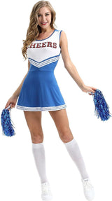 Women's Blue Cheerleader Costume W/ Pom Poms - M