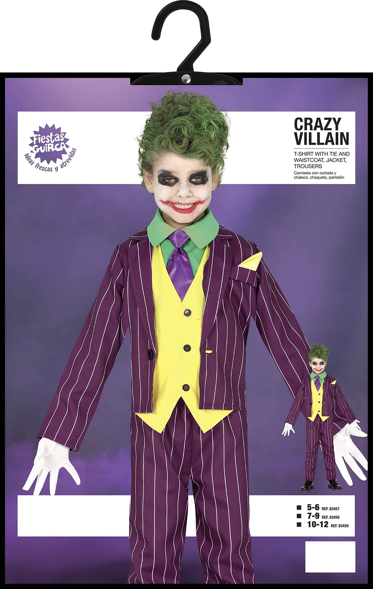 Child Crazy Villain Joker Inspired Costume - 7-9 Years