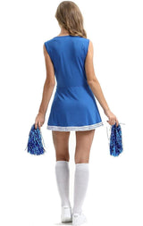 Women's Blue Cheerleader Costume W/ Pom Poms - M