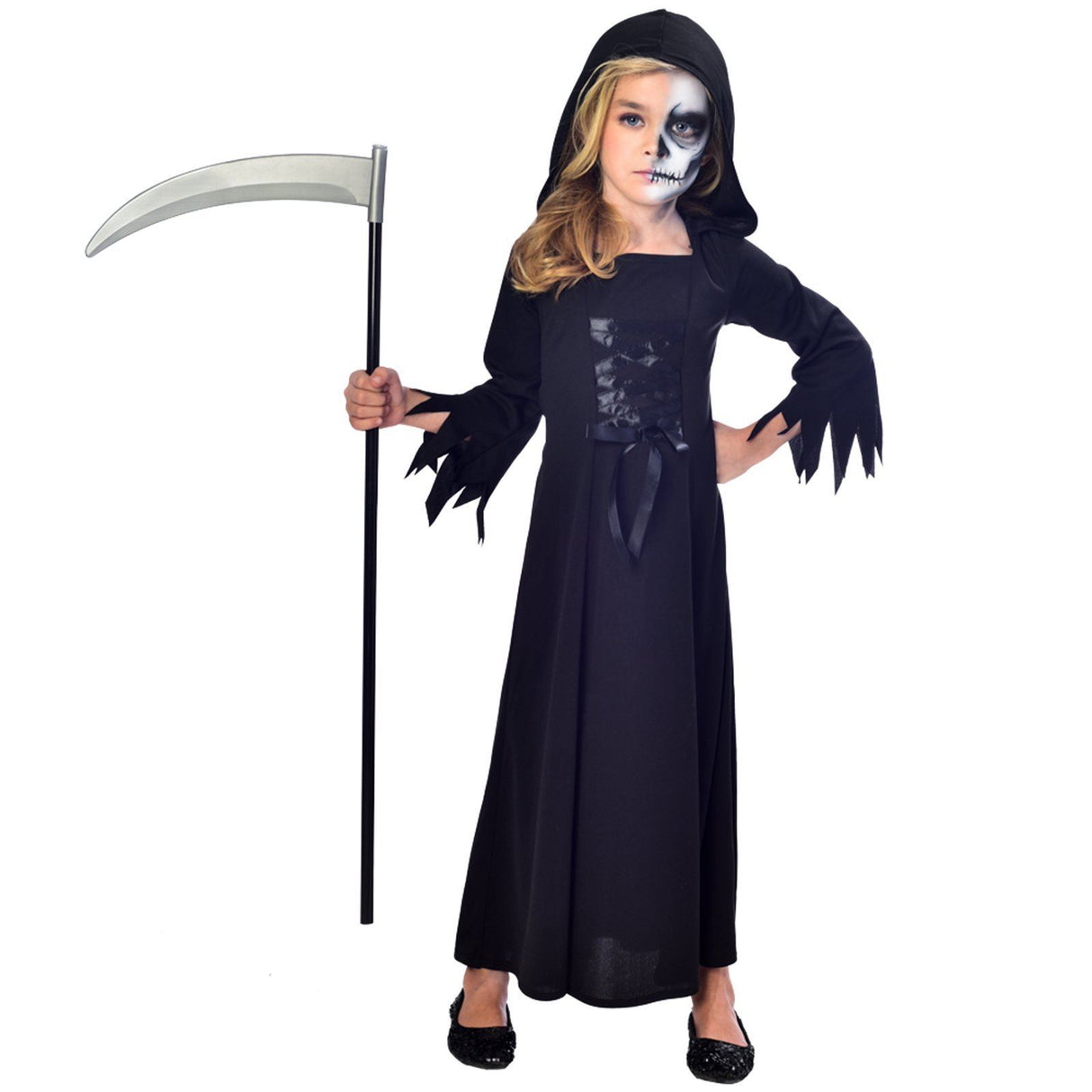 Girls Grim Reaper Halloween Horror Costume - 9-10 Years
