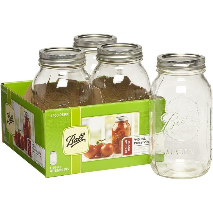 Ball 1440006200 Ball Regular Mouth Mason Jar 946ml 4-Pack