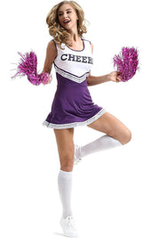 Women's Purple Cheerleader Costume W/ Pom Poms - M