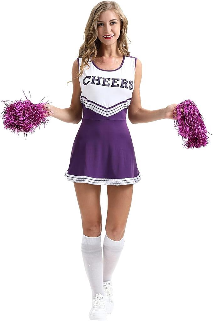 Women's Purple Cheerleader Costume W/ Pom Poms - M