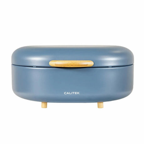 CLICKK Home Store CAL190 CALITEK Bread Bin with Bamboo Feet Carbon Steel Blue