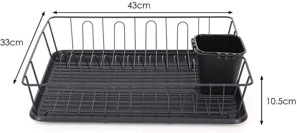 CLICKK Home Store CAL007 CALITEK Kitchen Dish Rack Drainer with Drip Tray and Cutlery Holder Anti Rust Black