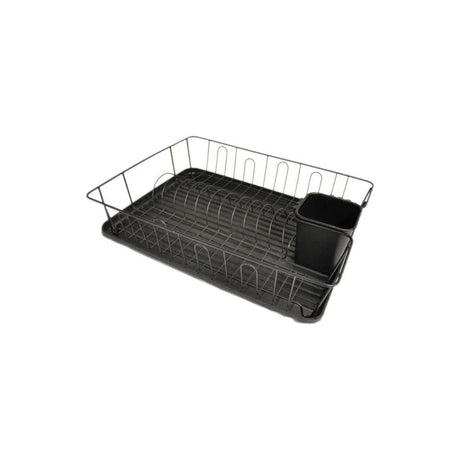 CLICKK Home Store CAL007 CALITEK Kitchen Dish Rack Drainer with Drip Tray and Cutlery Holder Anti Rust Black