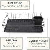 CLICKK Home Store CAL007 CALITEK Kitchen Dish Rack Drainer with Drip Tray and Cutlery Holder Anti Rust Black