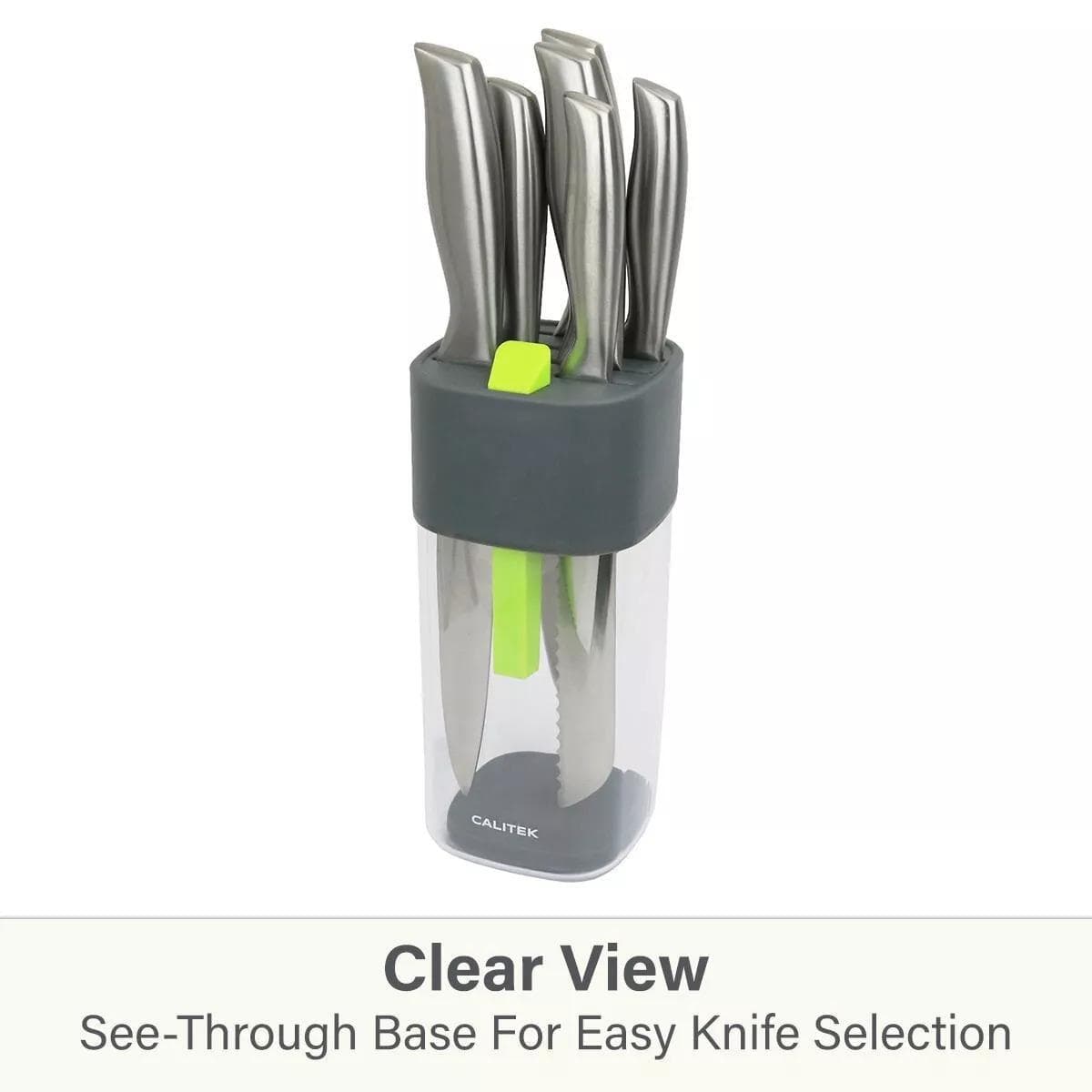 CLICKK Home Store CAL129 CALITEK Knife Block Universal Kitchen Knife Storage Holder Rack with Sharpener Grey/Green