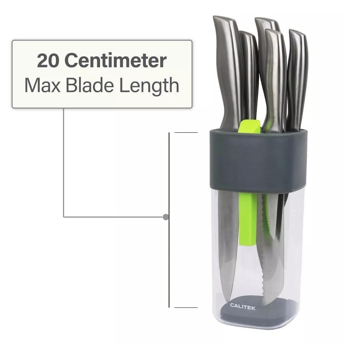 CLICKK Home Store CAL129 CALITEK Knife Block Universal Kitchen Knife Storage Holder Rack with Sharpener Grey/Green