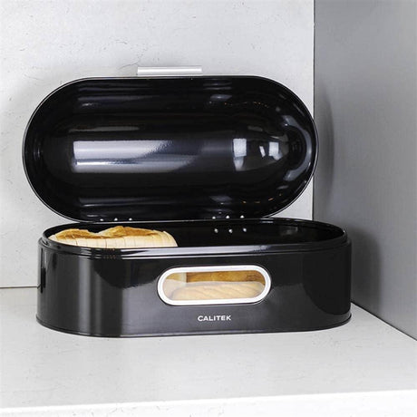 Calitek CAL062 CALITEK Retro Style Round Top Steel Bread Bin - Black