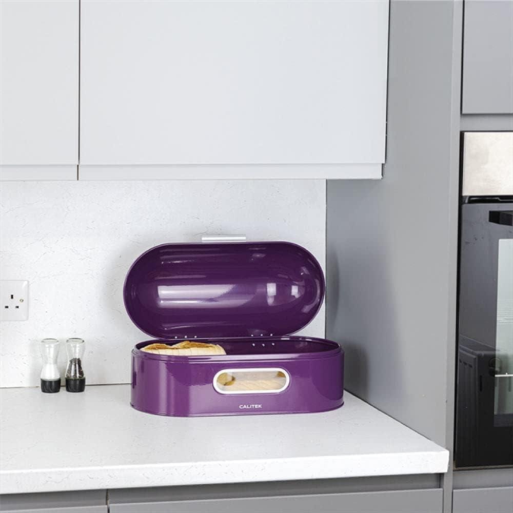 Calitek CAL064 CALITEK Retro Style Round Top Steel Bread Bin - Purple