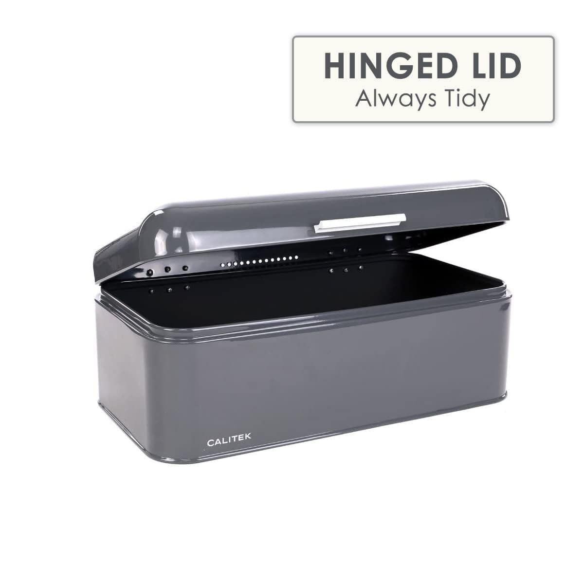 Calitek CAL066 CALITEK Retro Style Square Top Steel Bread Bin - Grey