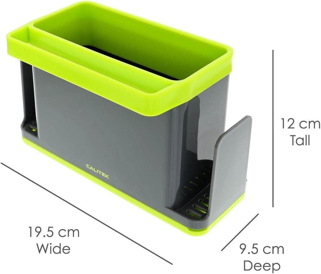 CLICKK Home Store CAL138 CALITEK Sink Caddy Washing Up Organiser for Sponge Brush Storage Tidy with Removable Drip Tray Green