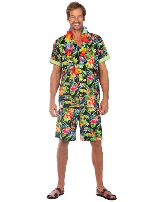 Mens Fancy Dress 9908727 Men's Hawaii Floral Shirt and Shorts Costume Set Black - XXL