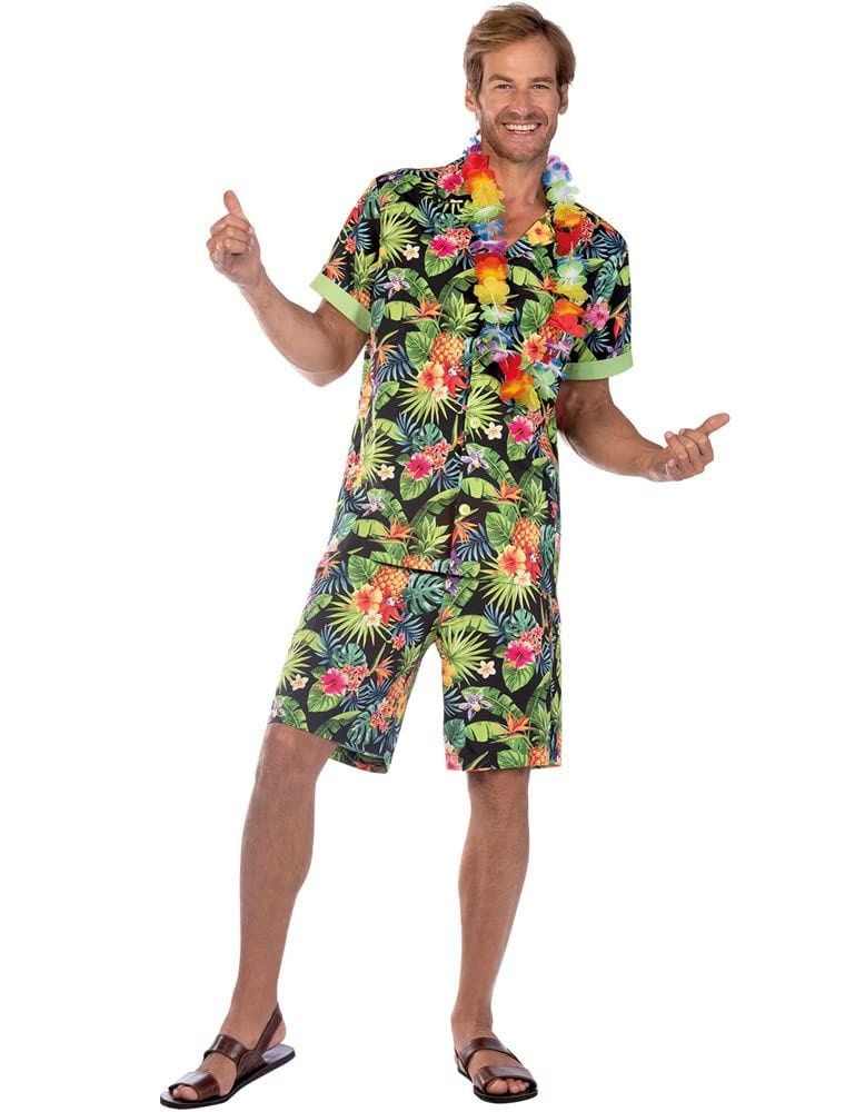 Mens Fancy Dress 9908727 Men's Hawaii Floral Shirt and Shorts Costume Set Black - XXL