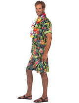 Mens Fancy Dress 9908727 Men's Hawaii Floral Shirt and Shorts Costume Set Black - XXL