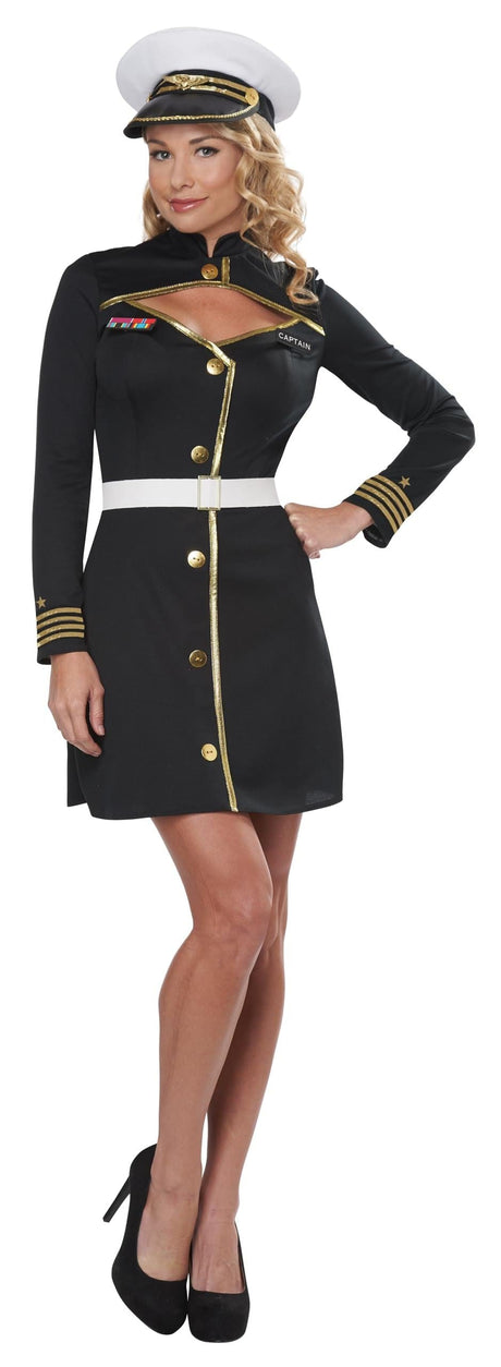 Womens Fancy Dress 01284M Women's Navy Captain Black Dress Sailor Uniform - M