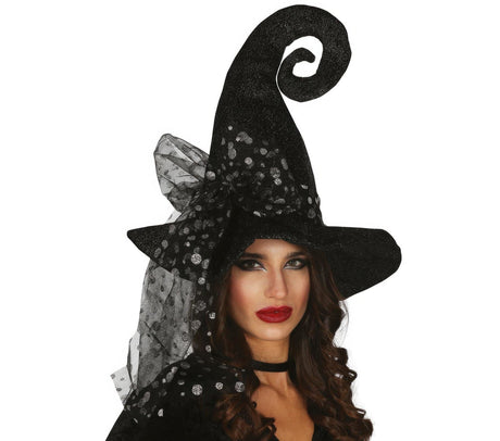 Womens Fancy Dress 13193 Women's Sparkly Black Witch Hat With Bow