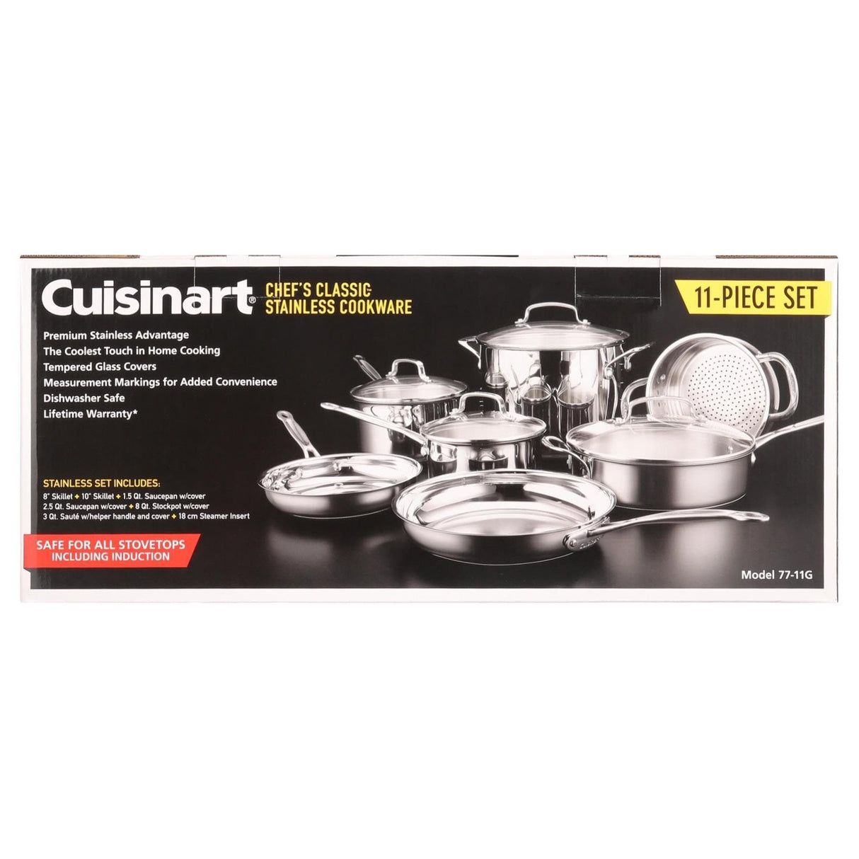 CLICKK Home Store 77-11G Cuisinart Chef's Classic 11 Piece Stainless Steel Durable Aluminium Cookware Set