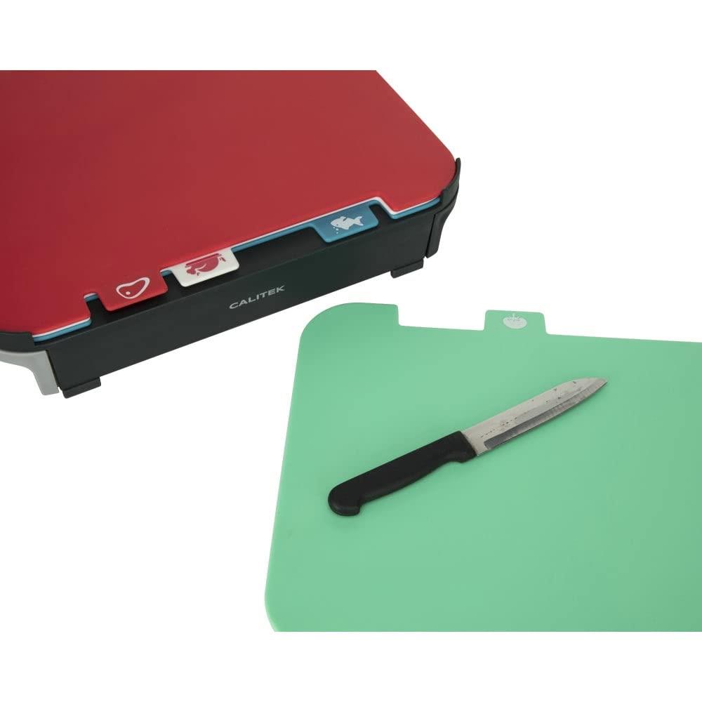 CALITEK Chopping Board Set  Coloured Cutting Board with Stand and 2 Drawer Compartments Set of 4