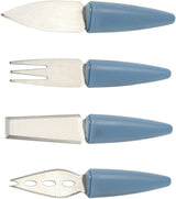 CALITEK 4 Piece Cheese Knife Set with Stand Stainless Steel Blades Dishwasher Safe Blue