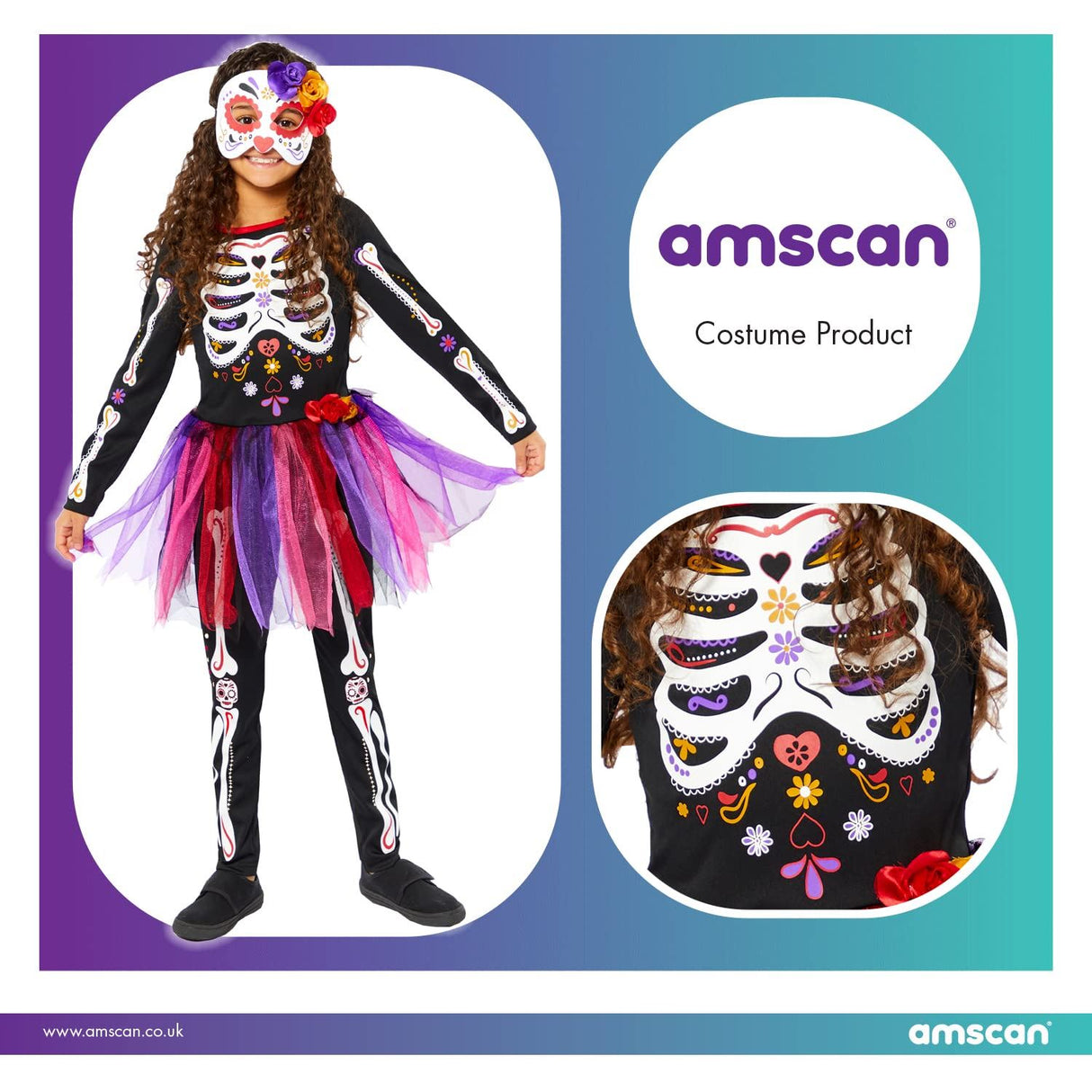 Girls Mexican Day of the Dead Costume - 6-8 Years