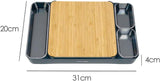 CALITEK Chopping Board Set 1 Bamboo and 1 BPA Free Plastic Cutting Board with Containers and Holder Blue