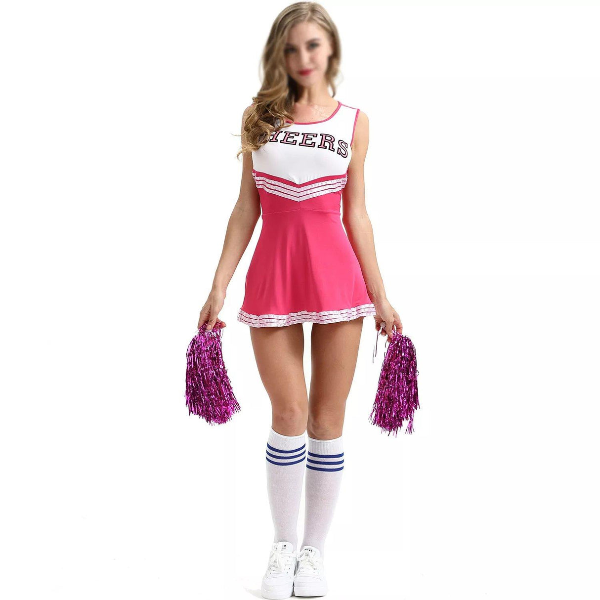 Women's Pink Cheerleader Costume W/ Pom Poms - M