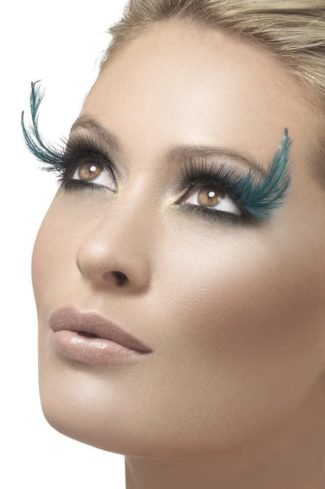 Womens Fancy Dress 37133 Fever Collection Teal Green Feather Plume Eyelashes