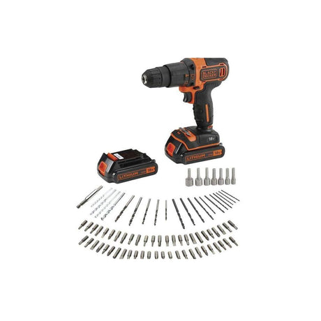 Black + Decker 1.5 AH BCD700S2AFC-GB Cordless Hammer Drill with 2 x 18V Batteries with 80 Accessories