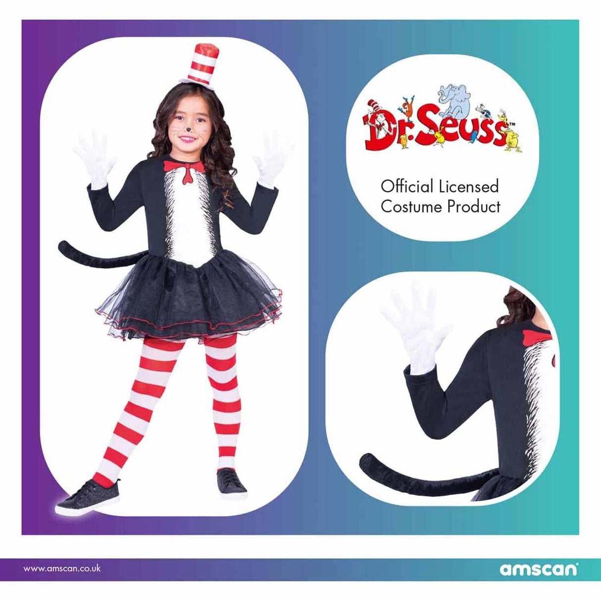 Girls Fancy Dress 9904200 Girls Cat in The Hat Dress Costume Set - 8-10 Years