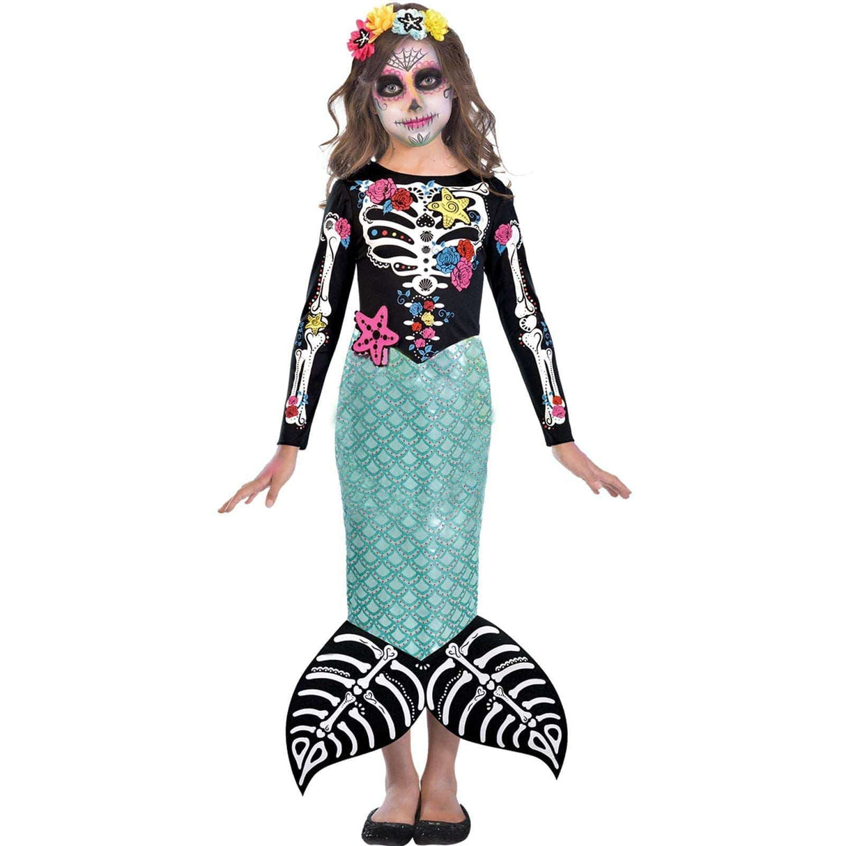 Girls Fancy Dress 9903564 Girls Day of the Dead Mermaid Costume - 10-12 Years