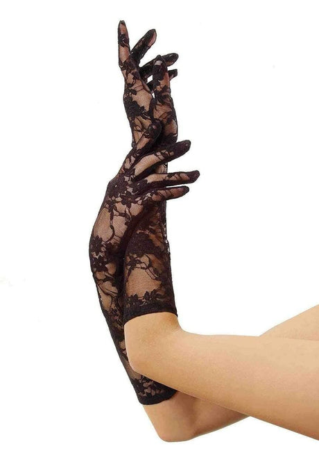 Womens Fancy Dress G185022001 Elegant Elbow Length Stretch Black Lace Gloves