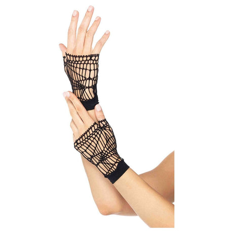 Womens Fancy Dress 210822001 Leg Avenue Black Fingerless Net Gloves