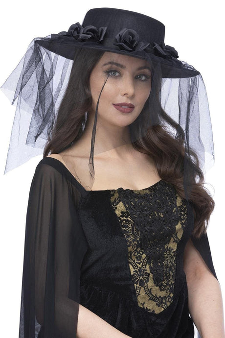 Fancy Dress 18-N205 Gothic Black Widow Funeral Hat