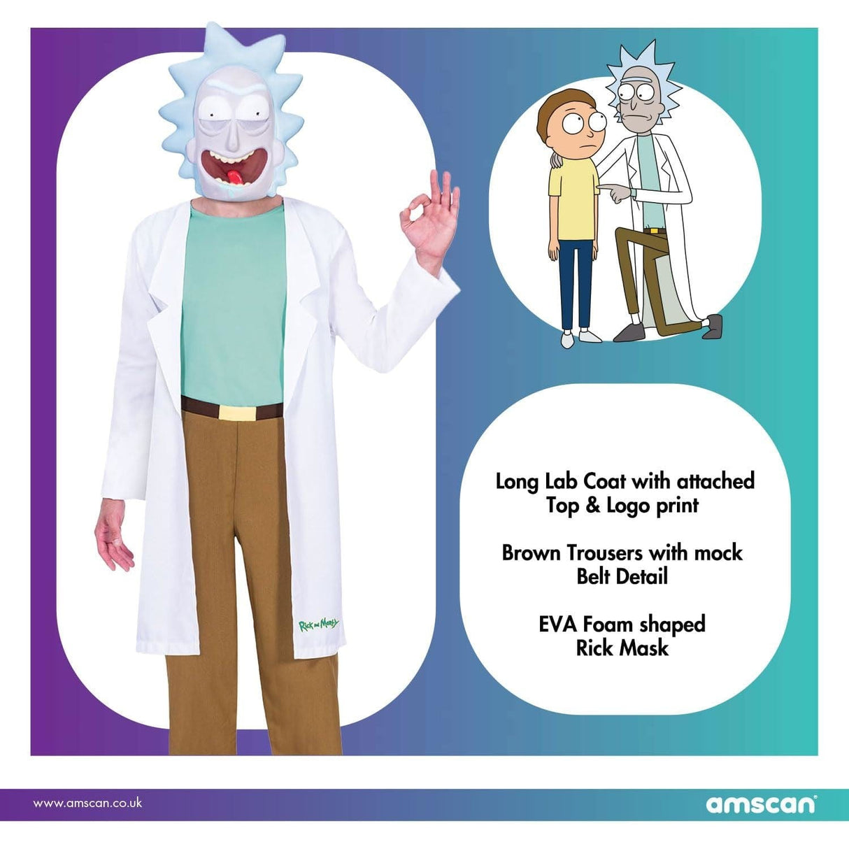 Mens Fancy Dress 9904218 Men's Rick and Morty Rick Costume Adult - XL