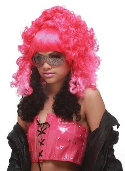 Womens Fancy Dress 70685 Nicki Minaj Rap Diva Pink Princess Costume Wig