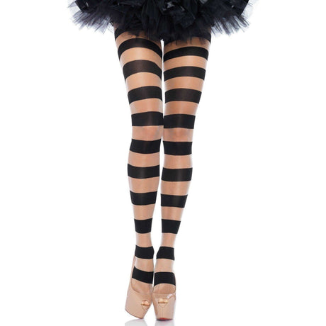 Womens Fancy Dress 791722009 Glam Women's Black & Nude Striped Pantyhose