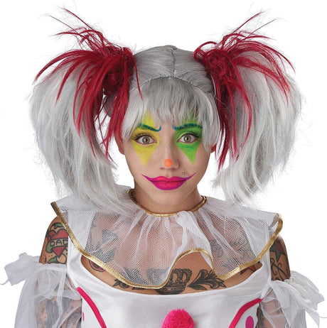 Womens Fancy Dress 7020-062 Red White Glow in The Dark Punk Pigtails