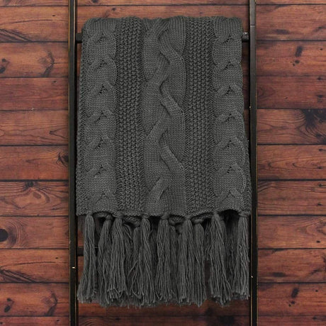 CLICKK Home Store ABC-0183 Riva Paoletti Santana Heavyweight Cable Knit Throw - Graphite Grey