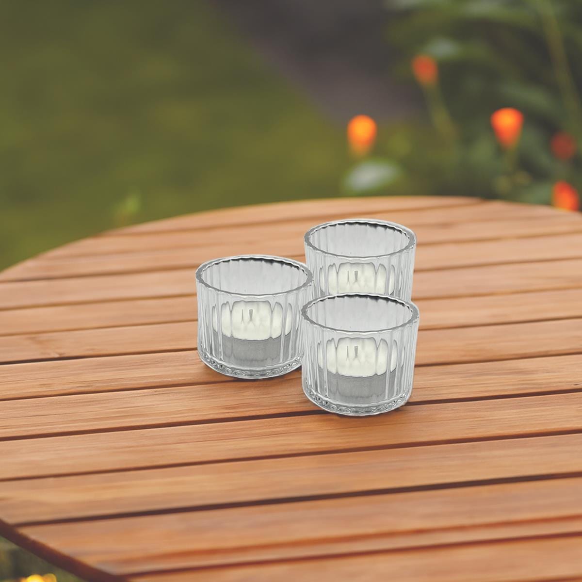 CLICKK Home Store BST-000486 Set of 3 Premium Ribbed Glass Tealights