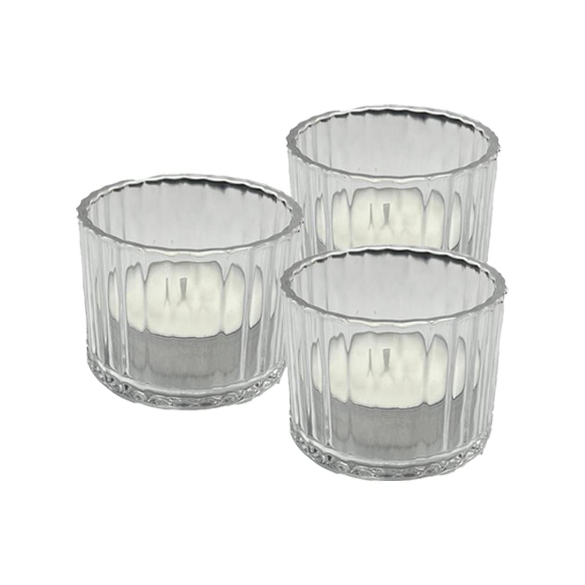 CLICKK Home Store BST-000486 Set of 3 Premium Ribbed Glass Tealights