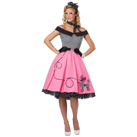 Womens Fancy Dress Nifty 50's Women's 50s Girl Grease Pink Ladies Costume - L