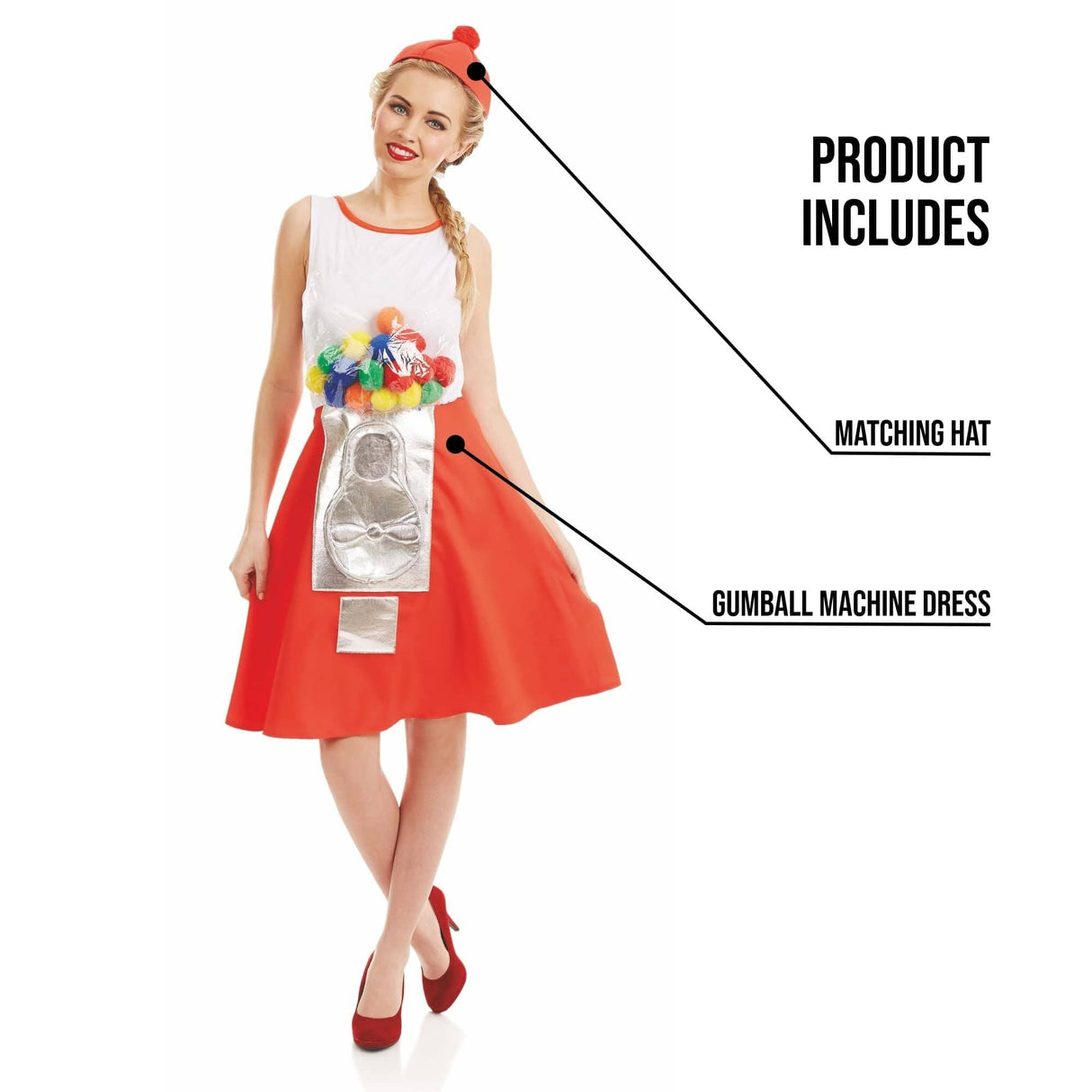 Womens Fancy Dress 4335 Women's 50s Gumball Machine Dress Costume - L