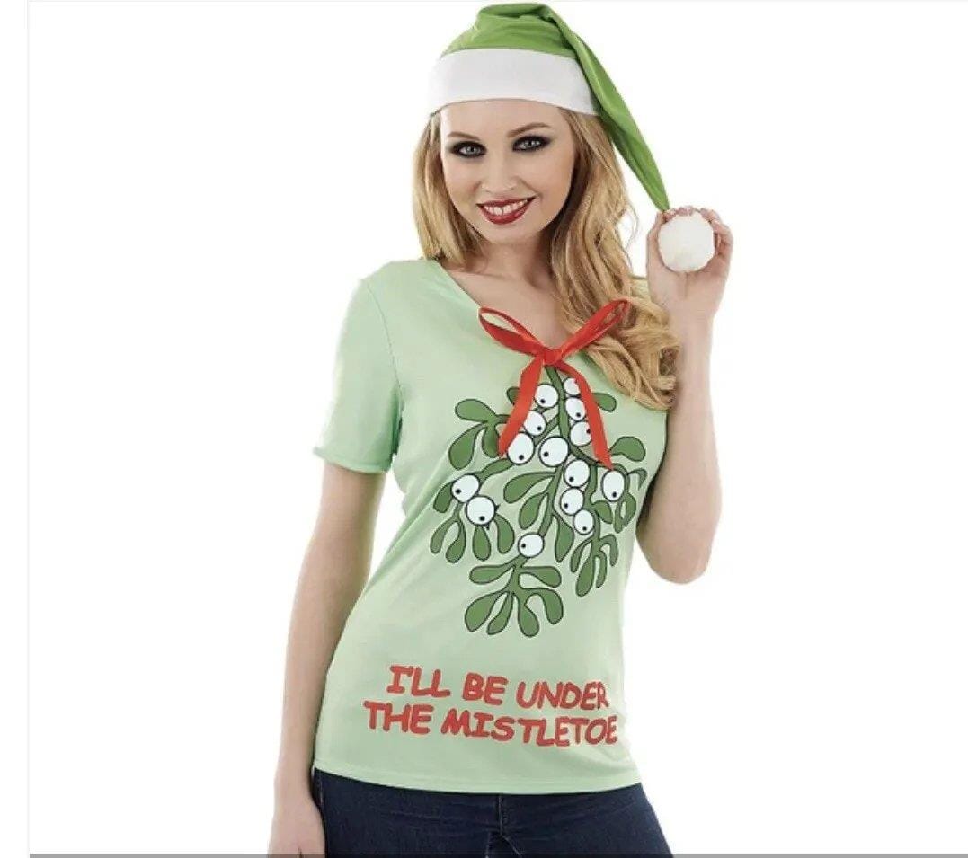 Womens Fancy Dress FS4030 Women's Christmas Slogan T-Shirt "Under the Mistletoe"